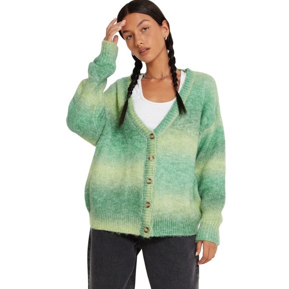 Nasty Gal Sweaters - Nasty Gal Green Ombre Stripe Cardigan Size L